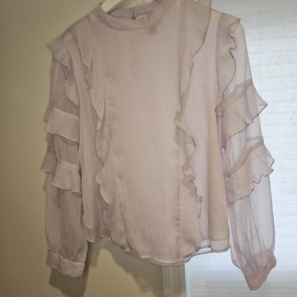 Ann Taylor Mock neck Lavendar Sheer Blouse size S - Picture 4 of 6